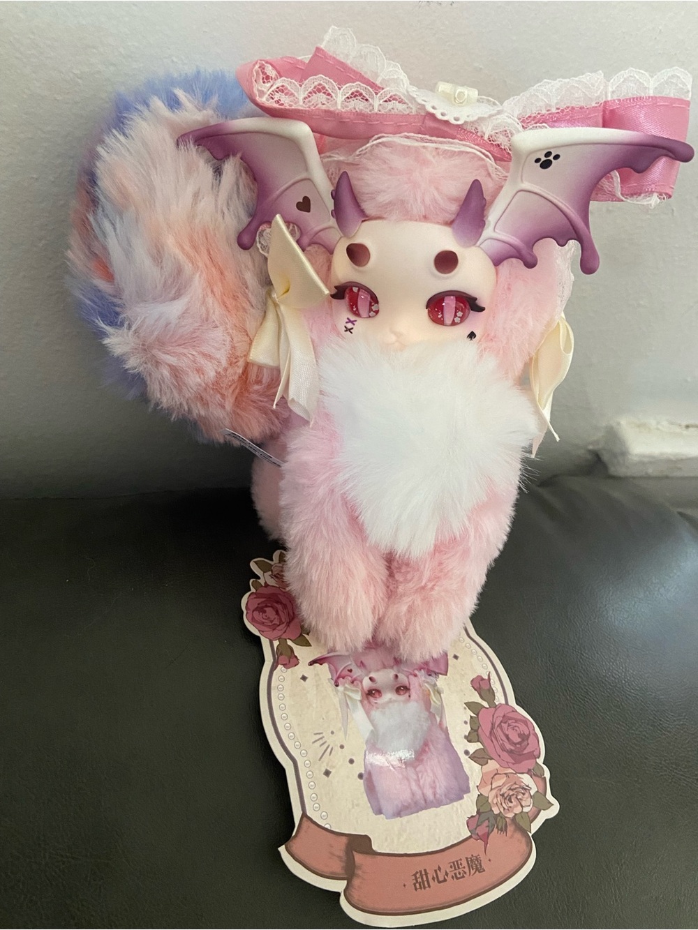 Pink Plush Fantasy Bat Clip-On Accessory with Lace Bow